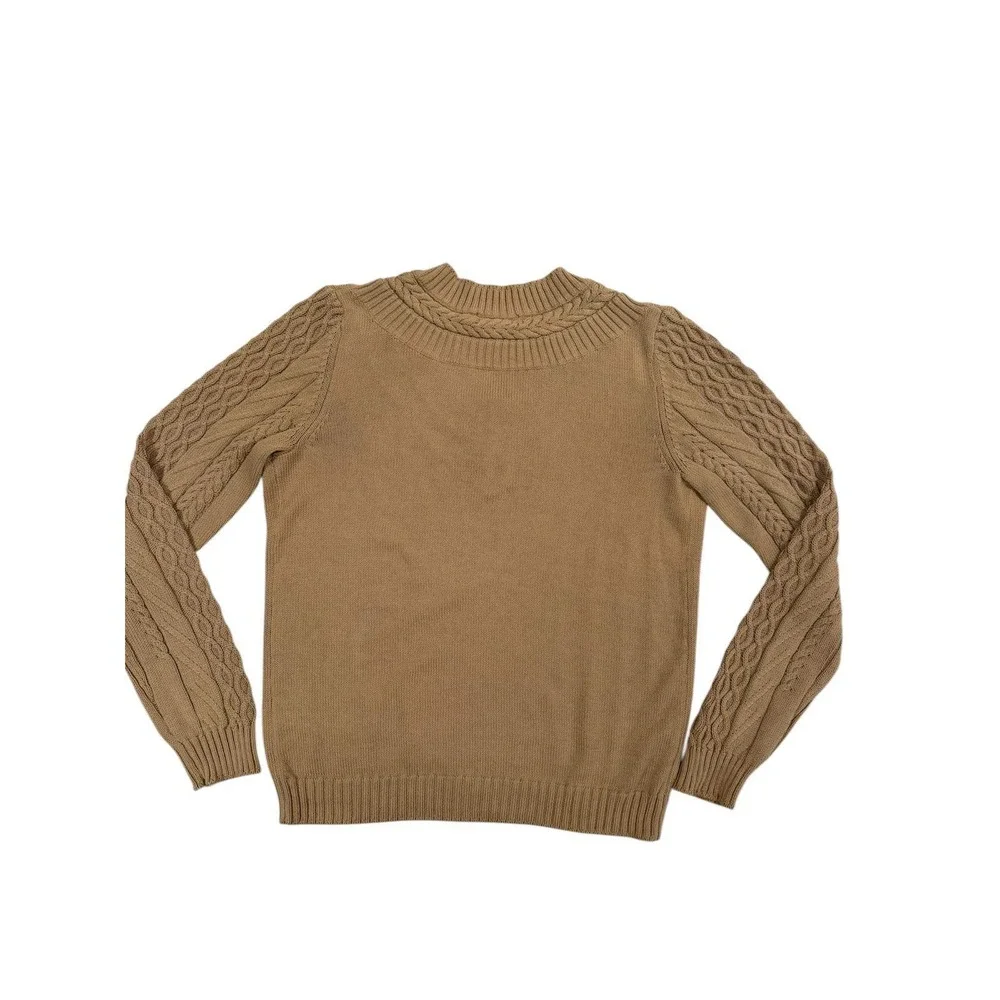 Façonnable Men's M V-Neck Cable Knit Sweater Camel Tan 100% Cotton French Design